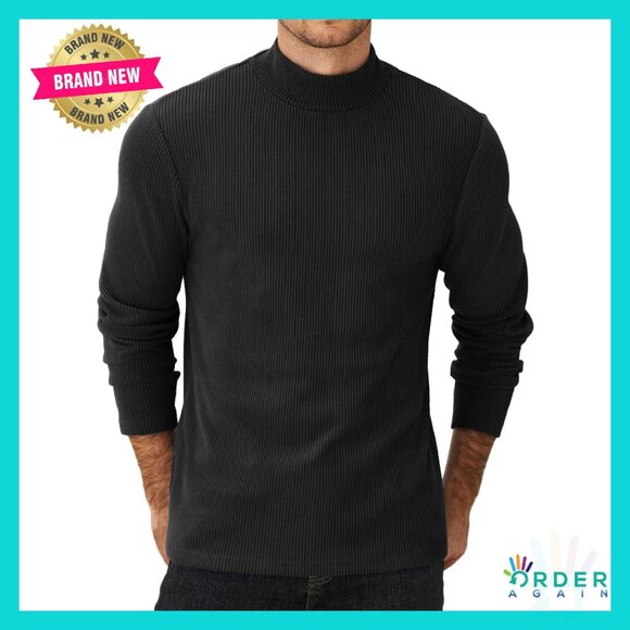Men's Mock Turtleneck Sweater Ribbed Thermal Pullover Classic Casual Fit
